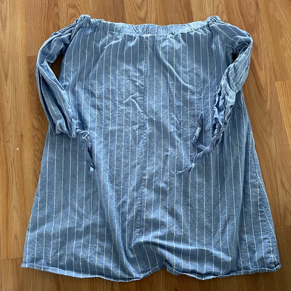 Blue striped off the shoulder dress